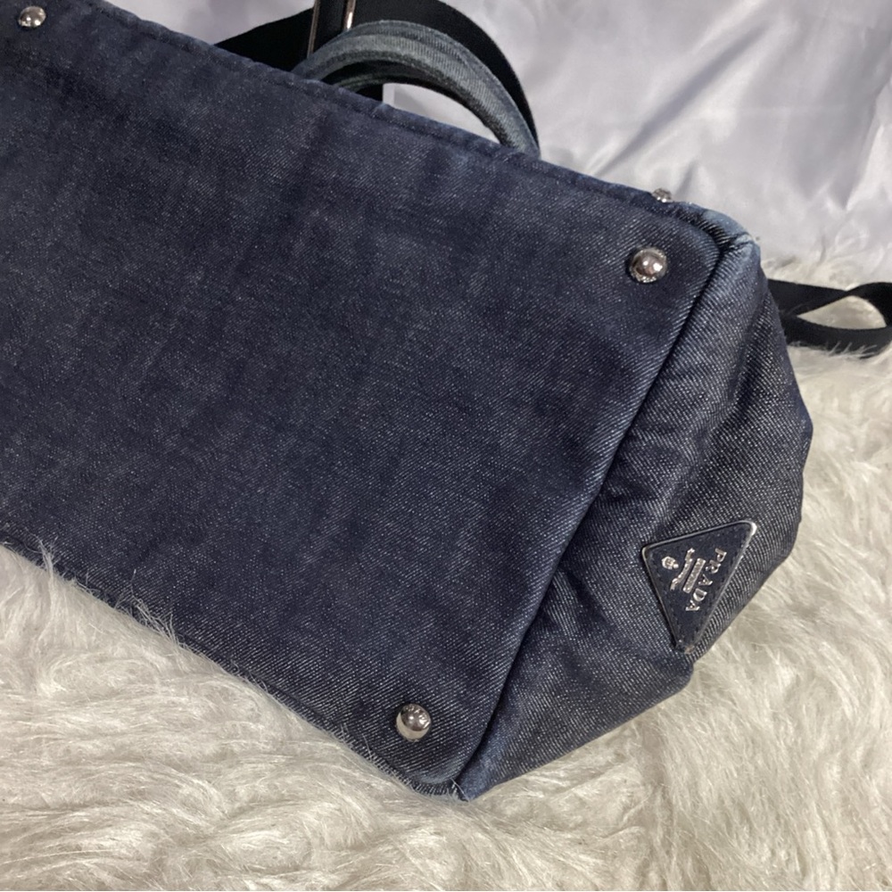 SOLD………Prada Canapa Studded Grommet Embellished Denim Tote w/ Long Strap RARE - Picture 10 of 16